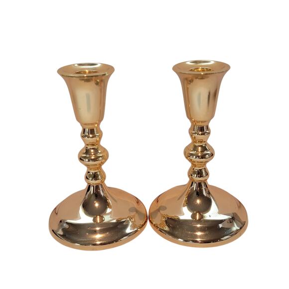 Vintage Brass Candleholder Pair Made in Japan 6" Tarnish Resistant Taper Candles - Picture 1 of 12